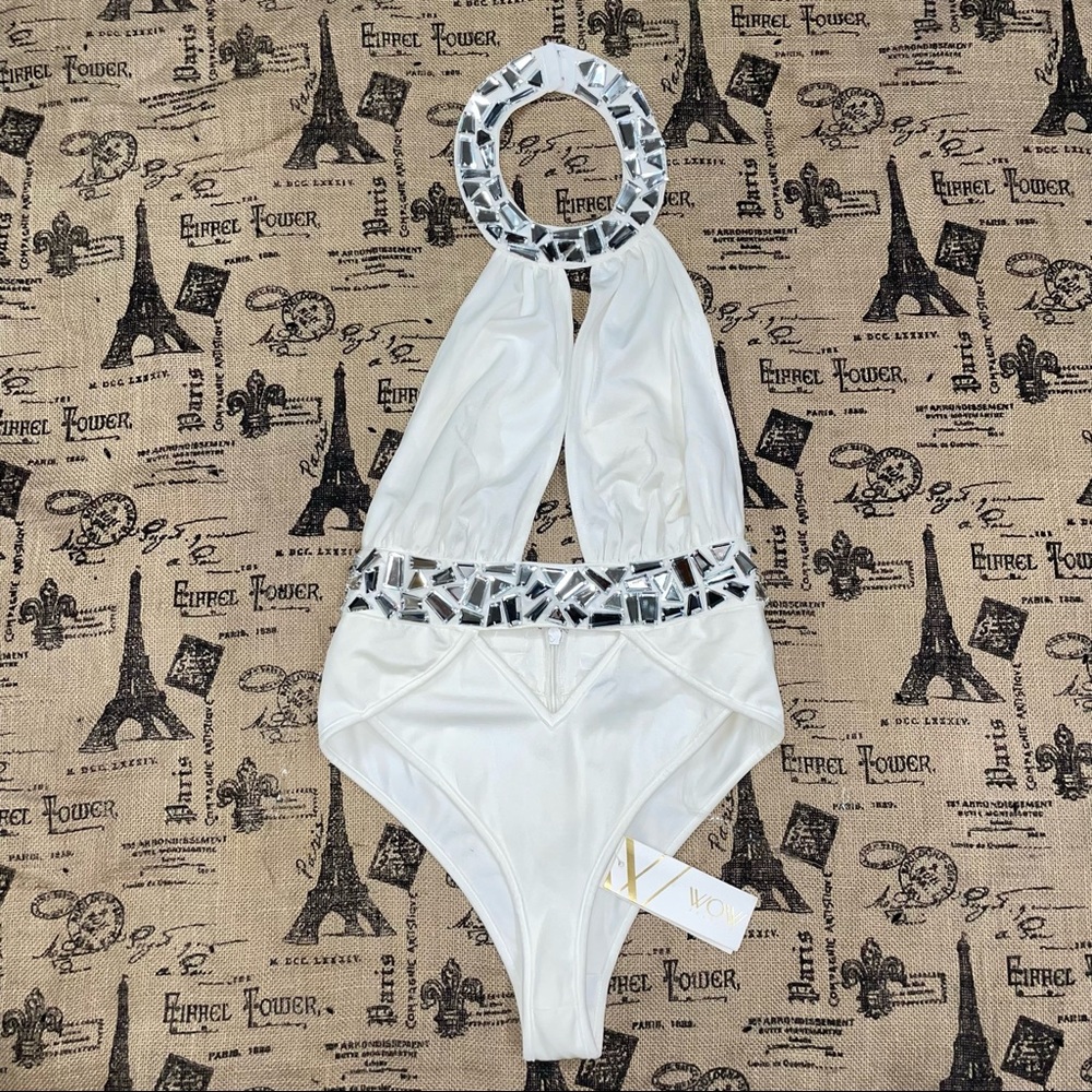Wow Couture NWT! White Mirror Pieces Swimsuit - Picture 7 of 13
